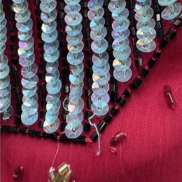 Vintage 80s 90s Scala Red Silk Beaded Sequined Bolero Jacket Gift Box Size L - Picture 9 of 13